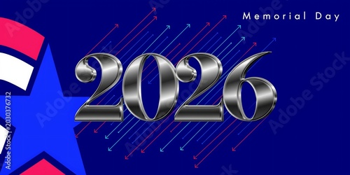 Memorial day 2026 graphic with american stars and stripes united states future year