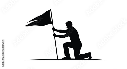 Foto Silhouette of a man planting a flag on a ground with a white background silhouet