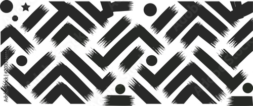 Tableau sur toile Abstract black and white graphic pattern with brush stroke chevron shapes and ci