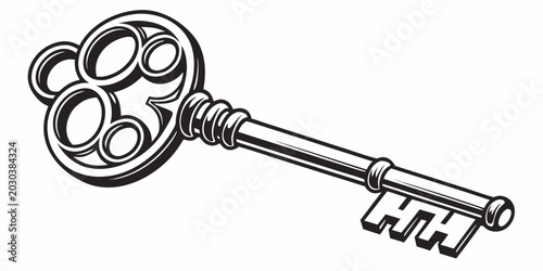 Bild auf Leinwand Vintage ornate decorative skeleton key silhouette icon with skeleton security si