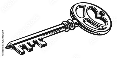 Tableau sur toile Decorative vintage house key silhouette design with decorative skeleton silhouet
