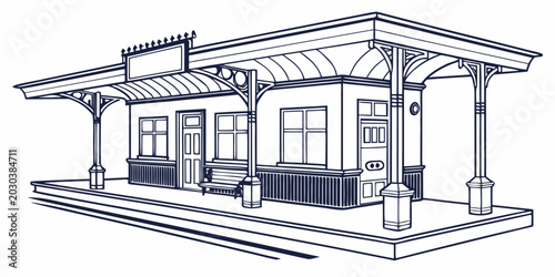 Photos Vintage railway station platform architectural line drawing with platform archit