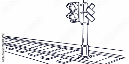 Schilderij op canvas Railroad track signal and lights outline illustration with railroad transportati