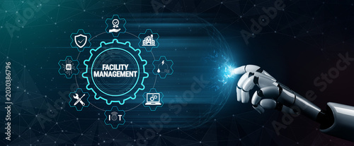 Photos Futuristic Concept of Facility Management with Robotic Hand and Digital Icons Representing Various Services and Technologies Fluxor