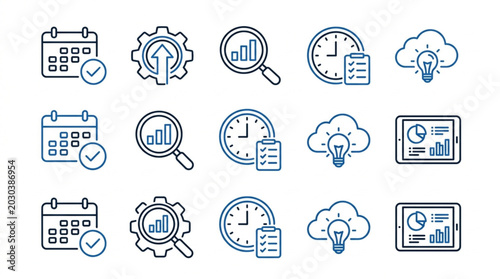 Foto Collection of business icons representing data analysis and planning