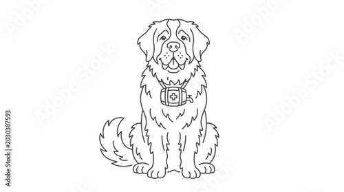Quadro su tela Saint Bernard Dog Line Art with Medical Kit