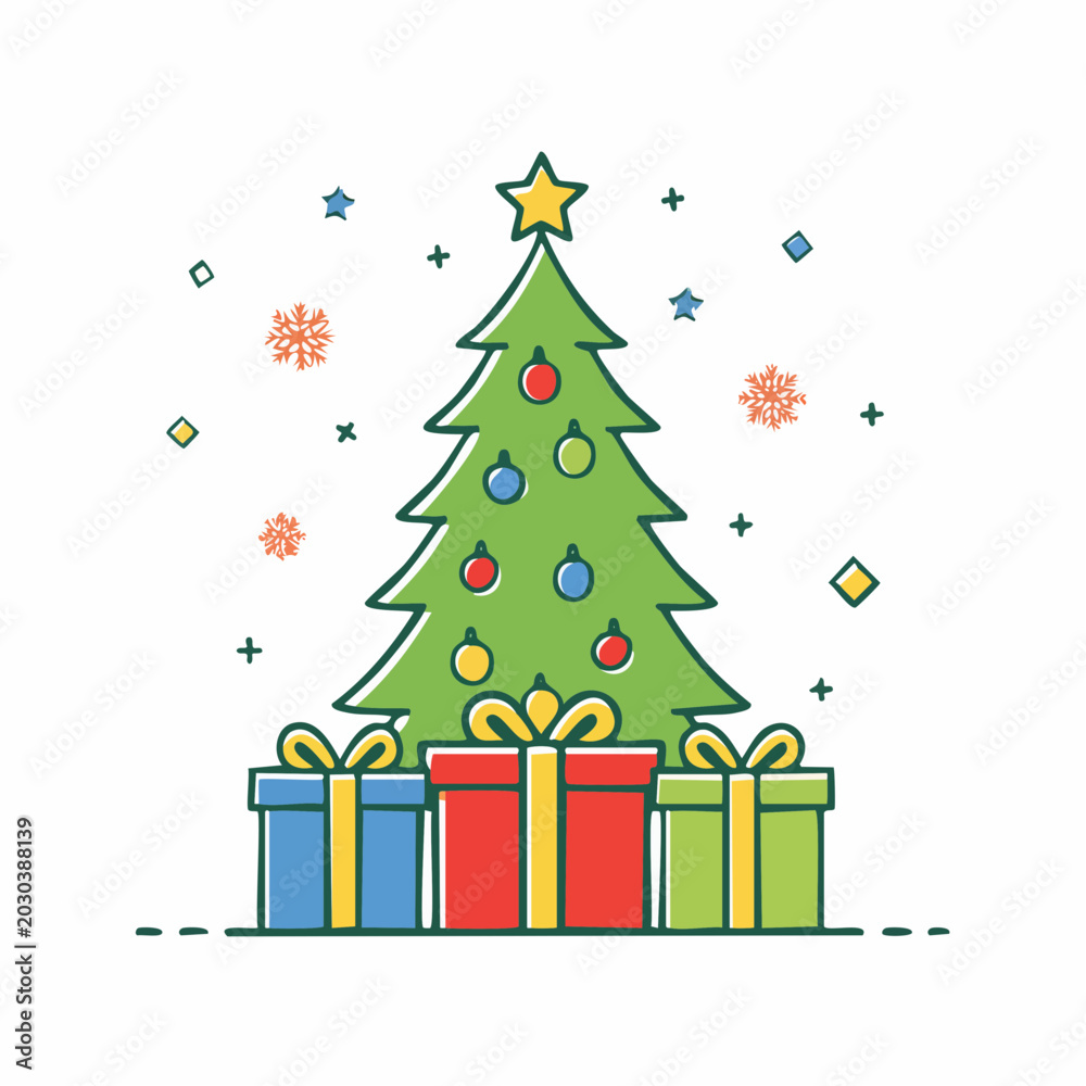 Fototapeta premium Christmas Tree with Gifts and Snowflakes