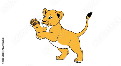 Fényképezés Cartoon lion cub playing happy animal.