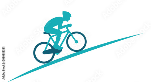 Foto Cyclist Riding Bicycle Downhill Fast.