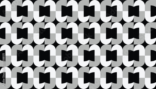 Obraz na płótnie Monochrome geometric seamless pattern with abstract curved shapes