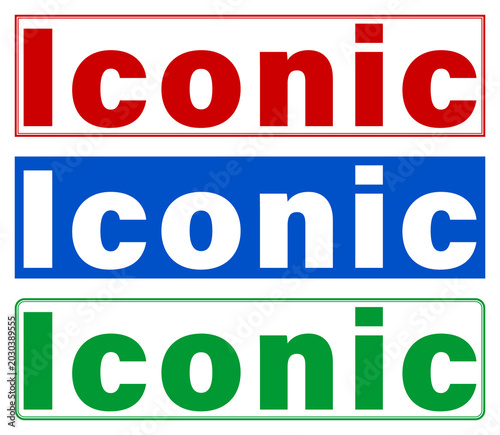 Three colorful iconic text logos on different colored backgrounds