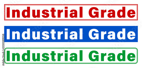 Three industrial grade labels in red blue and green colors