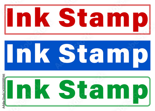 Three colorful ink stamp labels with transparent background