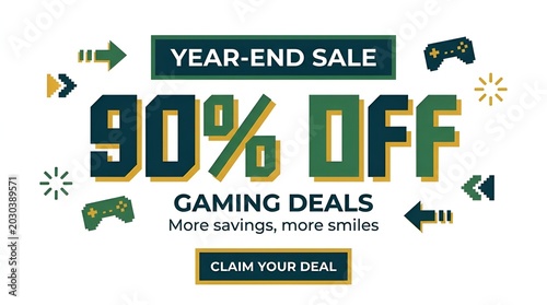 Colorful year end sale advertisement for gaming deals.