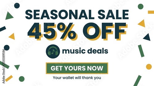 Colorful seasonal sale advertisement with music deals banner.