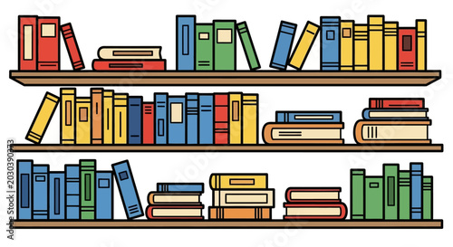Colorful Books on Shelves.