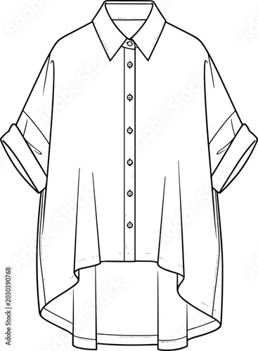 Принти на полотні Technical fashion illustration of a womens oversized button up shirt featuring c