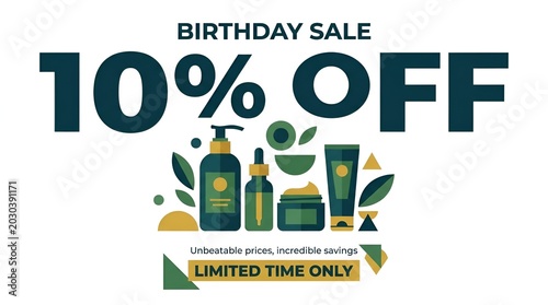 Birthday Sale Advertisement for Organic Skincare Products.