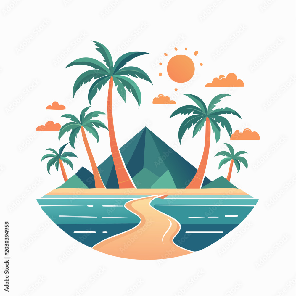 Fototapeta premium Tropical Island Paradise with Palm Trees and Ocean