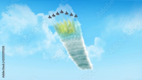 Saint Pierre and Miquelon Flag 3D Render Animation Created with Colored Smoke Trails by Aircraft
