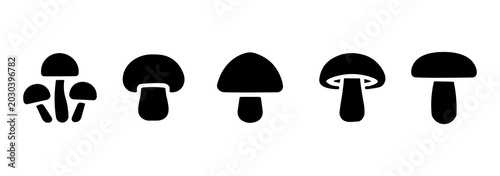 Photos Mushroom icon set, wild mushroom silhouettes in various flat styles