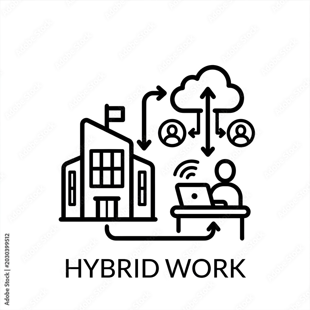 Naklejka premium Hybrid Work Office Collaboration Icon for Flexible Remote and Onsite Business Teams