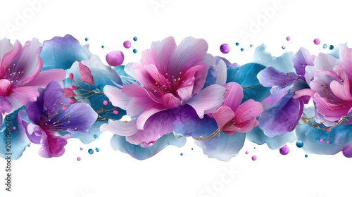 Exquisite Floral Design Featuring Delicate Pink and Blue Flowers with Artistic Brush Strokes and Soft Color Gradients for Elegant Backgrounds and Decorative Purposes