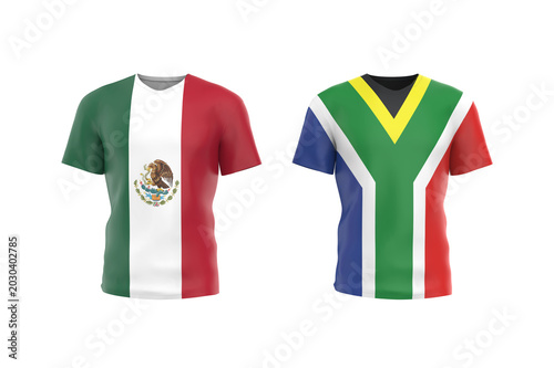 2026 World Cup Players Country Flag Jersey Mexico vs South Africa. 3d illustration