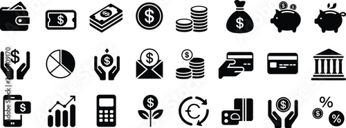 Financial depicting money wallet coins piggy bank credit cards and bank finance