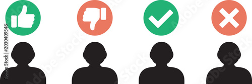 Photos People Avatar with Approval Denial Icons User Silhouette Thumb Gesture Check Cro