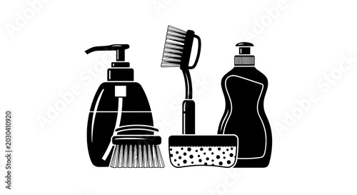 Foto Cleaning supplies household items.
