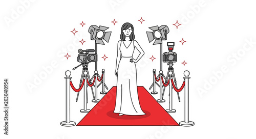Foto Red carpet, glamour, paparazzi, celebrity icon, vector illustration, white backg