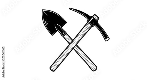 Obraz na płótnie Mining tools crossed pickaxe shovel.