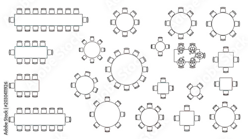 Photos Architectural floor plan table icons, top view furniture symbols for restaurant