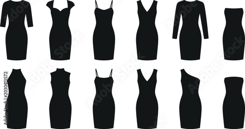 Foto Elegant Women Dress Silhouette Set Featuring Little Black Dresses in Various Nec