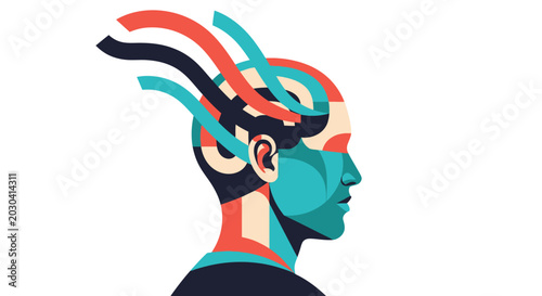 Abstract Human Head with Colorful Ideas Flowing Out.