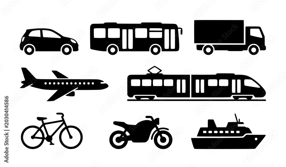 Obraz premium Minimal transportation vehicle icon vector collection isolated on white EPS 10