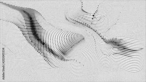 Принти на полотні Abstract black and white fluid dynamics simulation of moving particles with comp