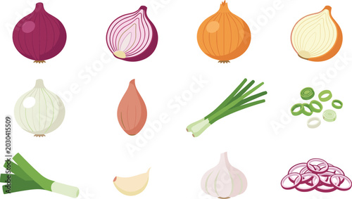 Canvastavla Flat Allium Vegetable Vector Icon Set Featuring Red Yellow White Onions Garlic S