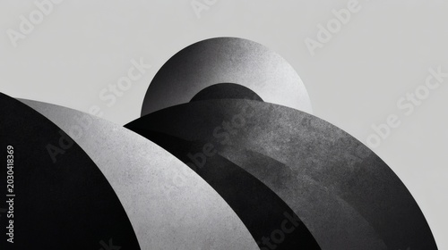 Abstract geometric composition with contrasting monochrome shades and curved forms, creating a modern and sophisticated visual.