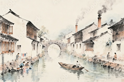 Traditional canal village scene