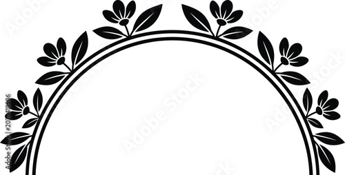 Floral arch frame decoration, decorative semi-circle flower branch with leaves vector illustration
