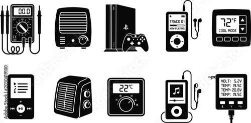 Photos Electronic gadgets and devices collection in a clean white studio setting