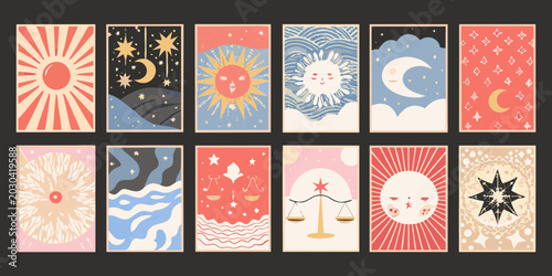 Foto tarot card set illustrated celestial and symbolic designs