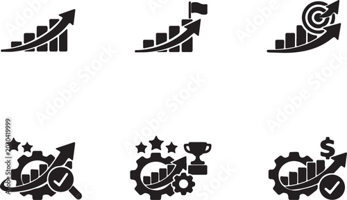 Fotografija Business growth icons, finance symbols, success vector graphics, 6 elements