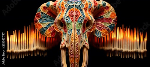 mammoth skeleton shaped matchstick carving. Generative Ai