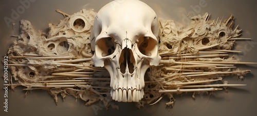 mammoth skeleton shaped matchstick carving. Generative Ai