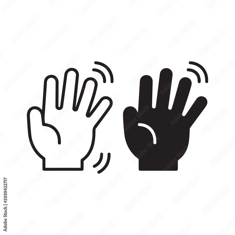 Fototapeta premium Waving Hand Icon Set Outline and Silhouette Vector Illustration Gesture Design Elements.