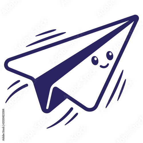 Cute paper airplane cartoon character with happy face simple flying origami plane icon travel and communication concept airplane character communication isolated