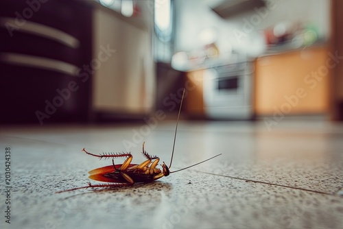 Dead Cockroach on Kitchen Floor Illustrates Pest Control Needs